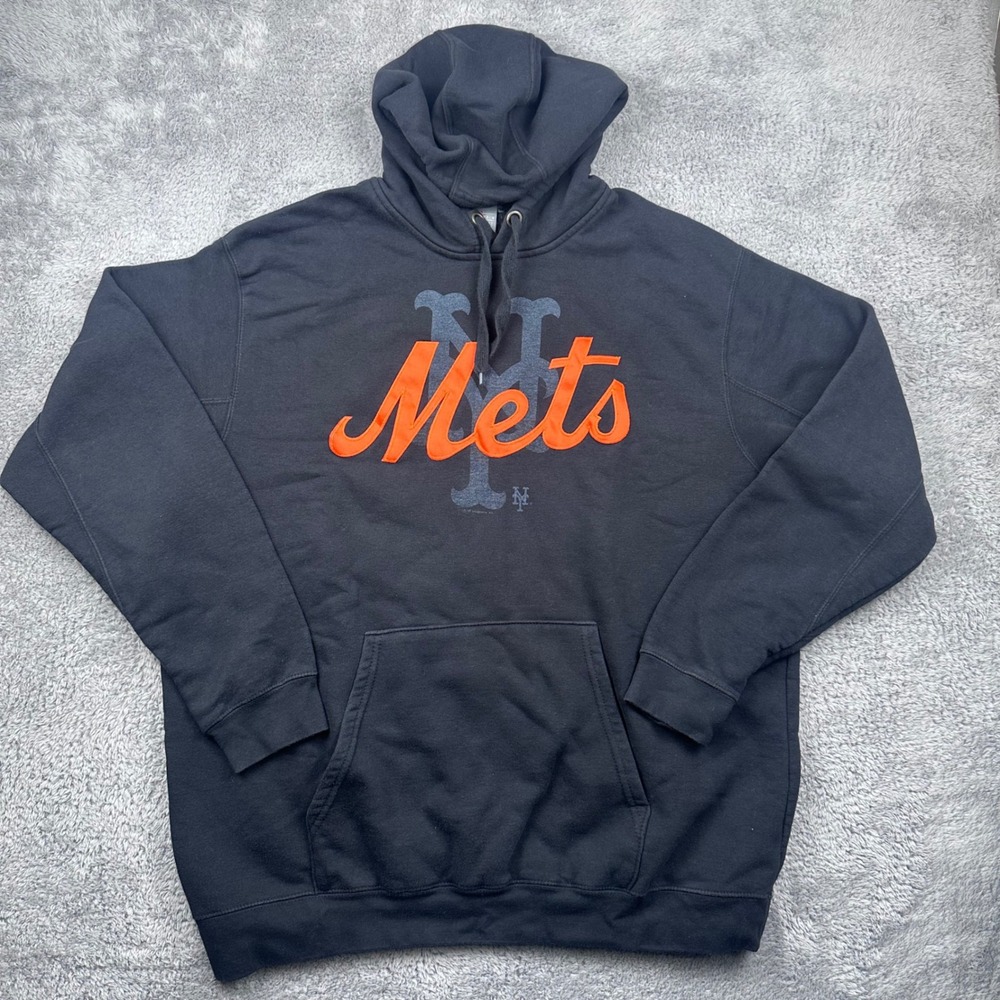 MLB New York Mets Hoodie Mens XL Black Embroidered Pullover Fleece 2010 M099